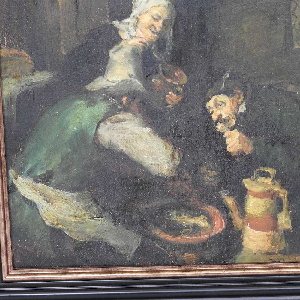 Manner of Adrien Van Ostade, 1610-1685, figures drinking in an inn, oil on canvas, 39 x 34cm - Image 4 of 4