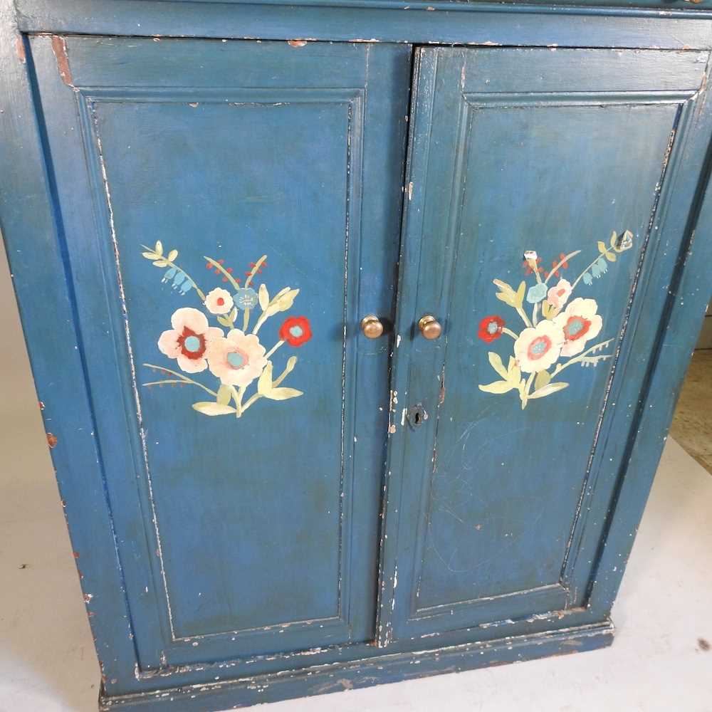 A large early 20th century French polychrome painted side cabinet, decorated with flowers 121w x 50d - Image 5 of 6