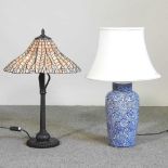 A Tiffany style table lamp, 63cm high, together with another (2)