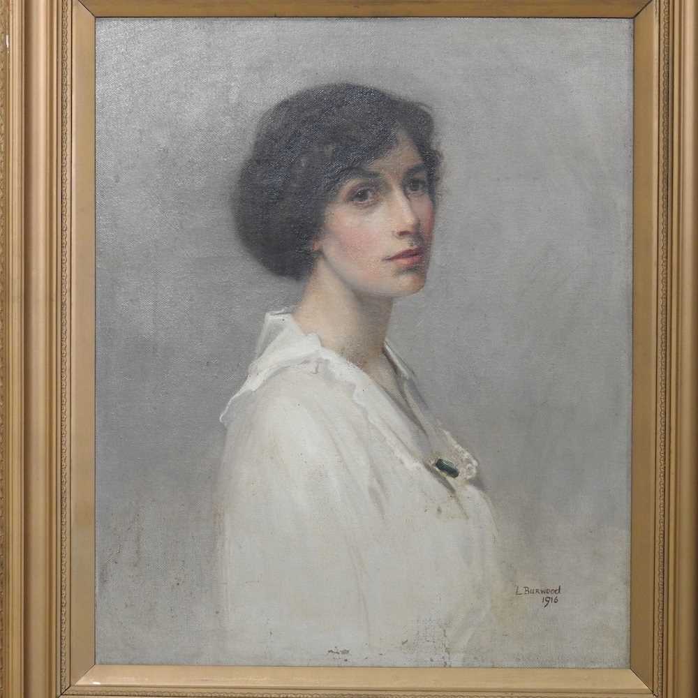 L Burwood, early 20th century, head and shoulders portrait of a lady, signed and dated 1916, oil - Image 2 of 13