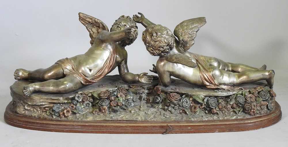 S. Keliam, 20th century, a large bronze sculpture of two cherubs, on a plinth base, signed, 135cm - Image 3 of 7