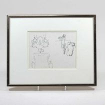 Attributed to Eric Hebborn, 1934-1996, figure studies, unsigned pen and ink, 11 x 13cm, inscribed to