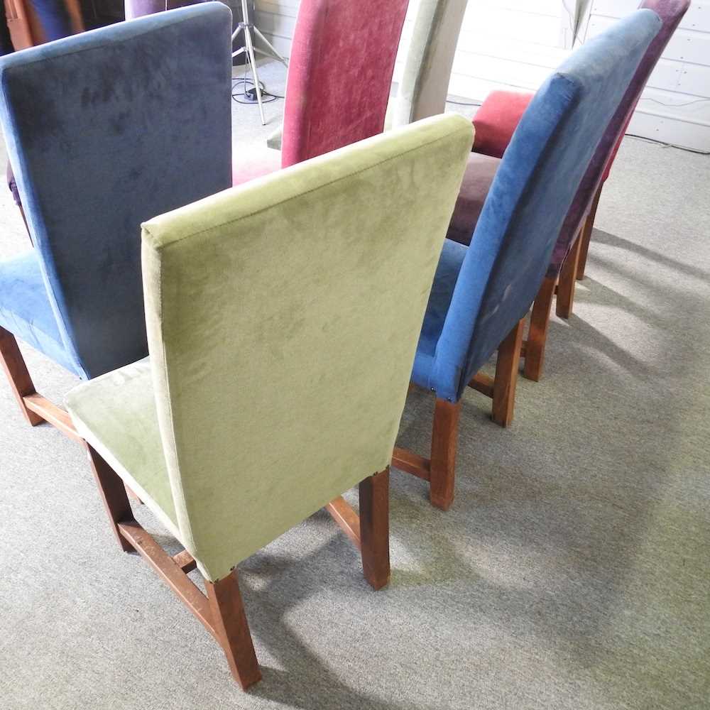 A set of eight multi-coloured high back upholstered dining chairs, on square legs (8) - Image 5 of 6