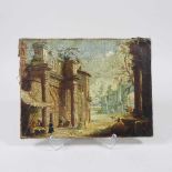 Italian school, 18th century, The Forum of Nerva, Rome, oil on canvas, 15 x 20cm, unframed