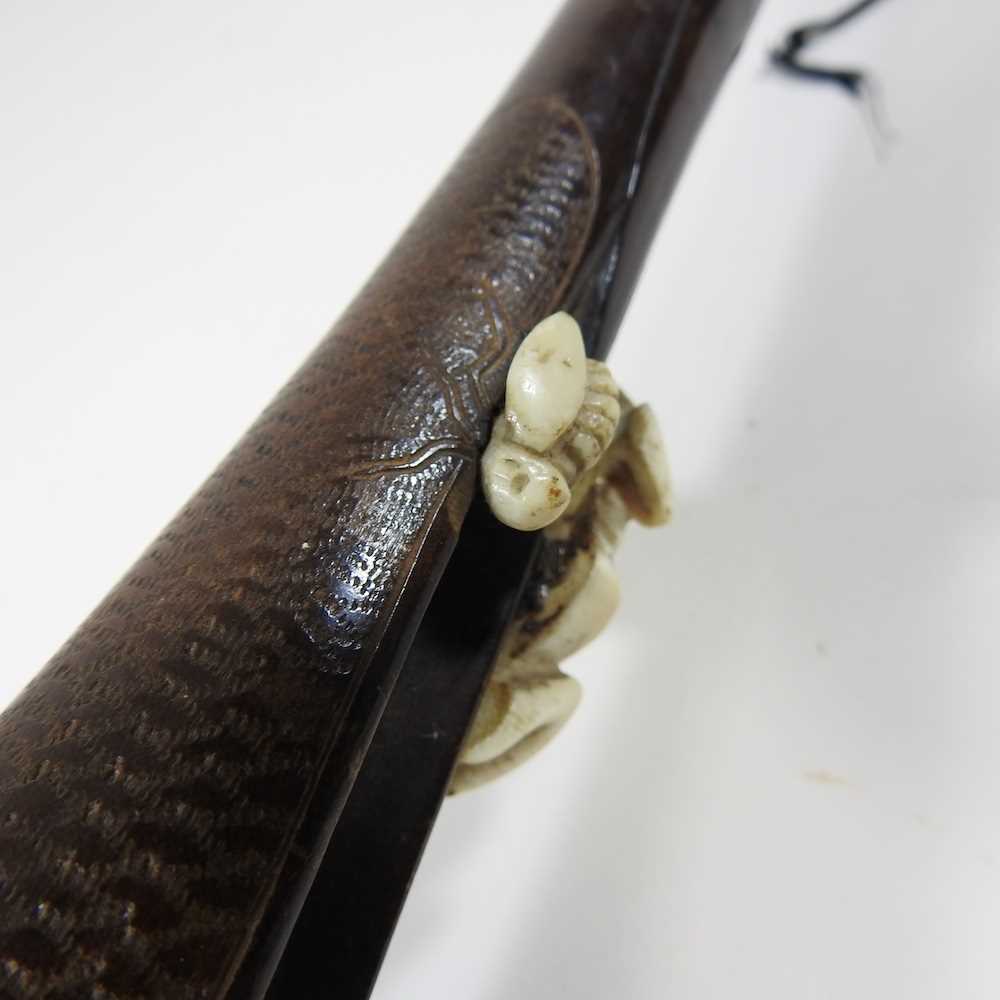 An early 20th century Japanese parasol, the handle carved to simulate a leather strap, decorated - Image 6 of 15