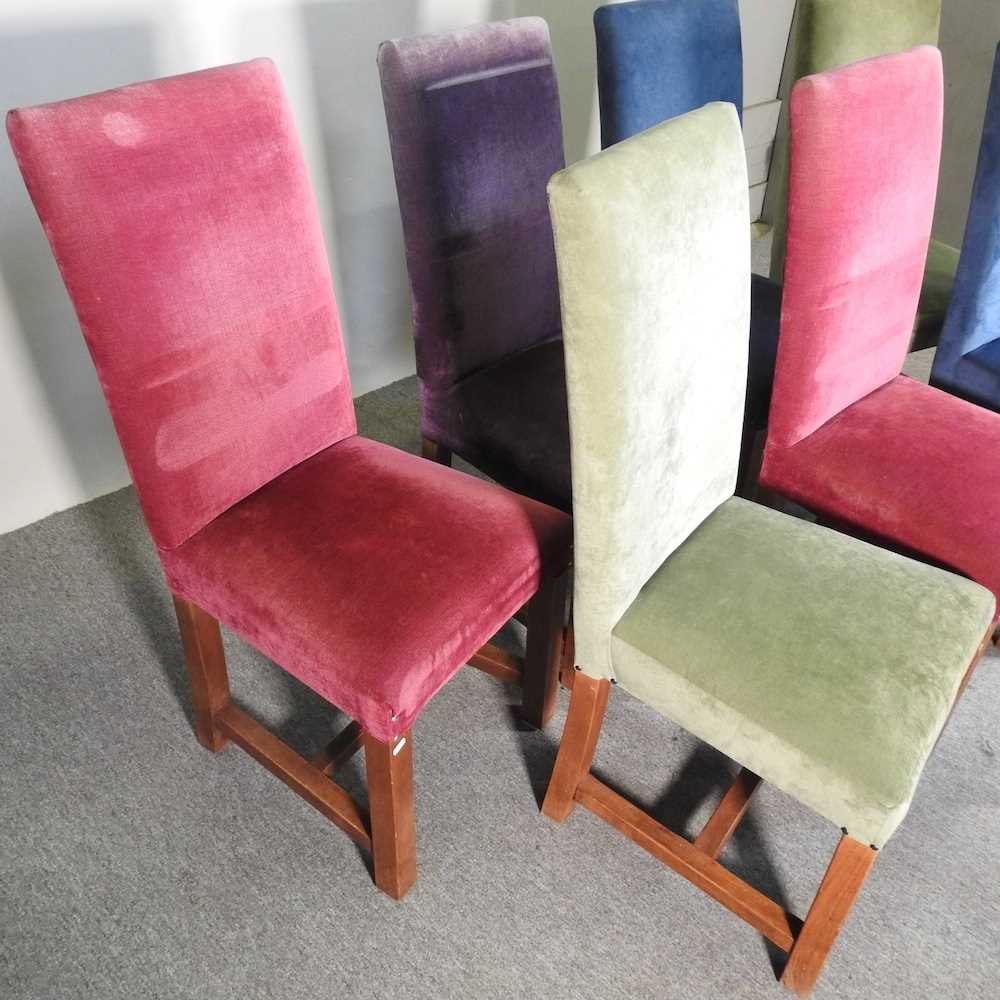 A set of eight multi-coloured high back upholstered dining chairs, on square legs (8) - Image 3 of 6