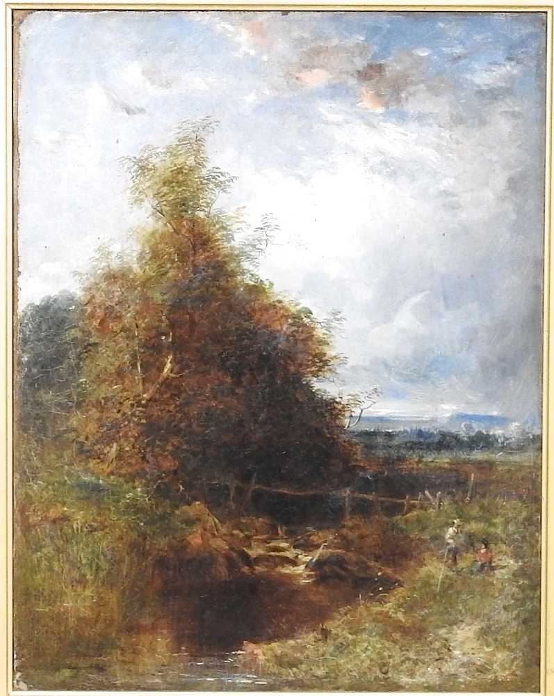 Attributed to Edmund John Niemann, 1813-1876, landscape with fishing pool, signed indistinctly, - Image 3 of 11