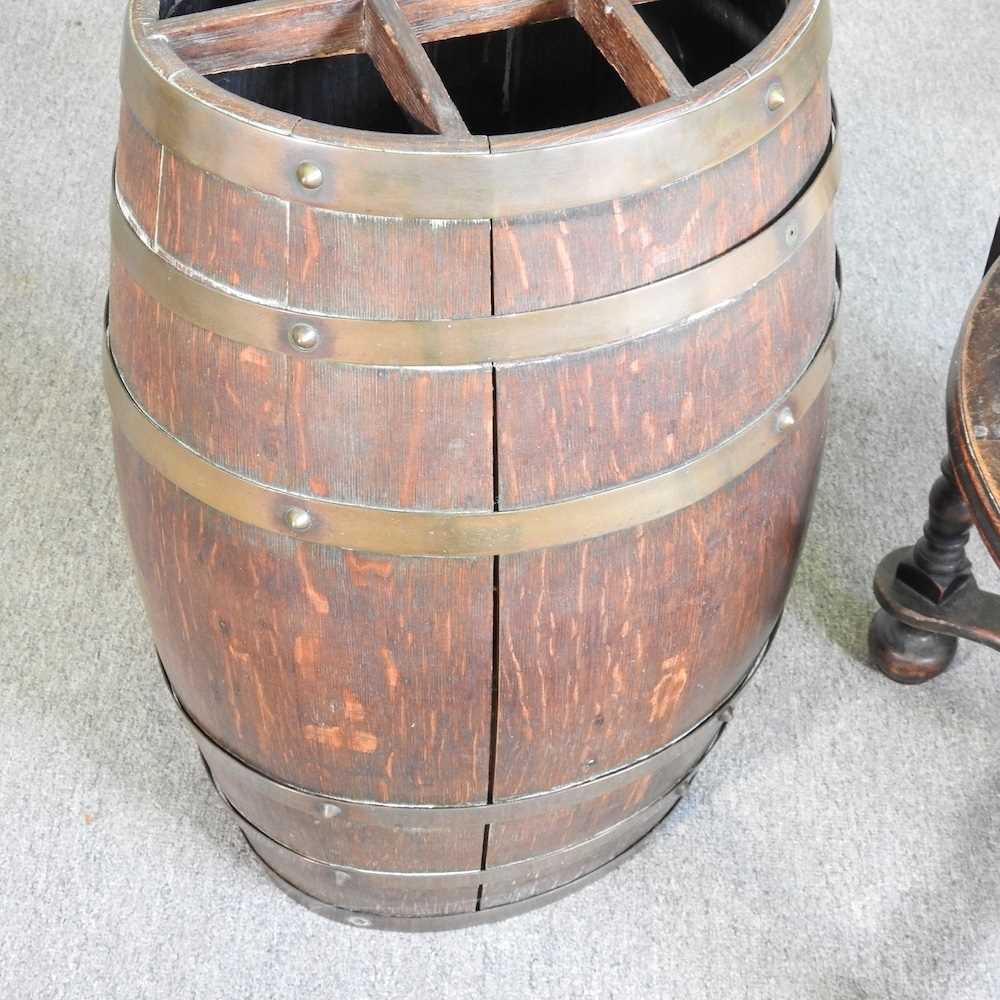 A stickstand, in the form of a coopered oak barrel, together with a cane seated armchair (2) - Image 3 of 8