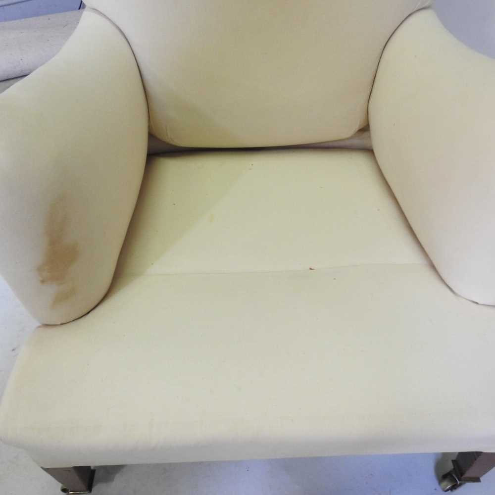 An early 20th century upholstered armchair, by Howard & Sons Ltd, stamped 5678 to the inside back - Image 9 of 13