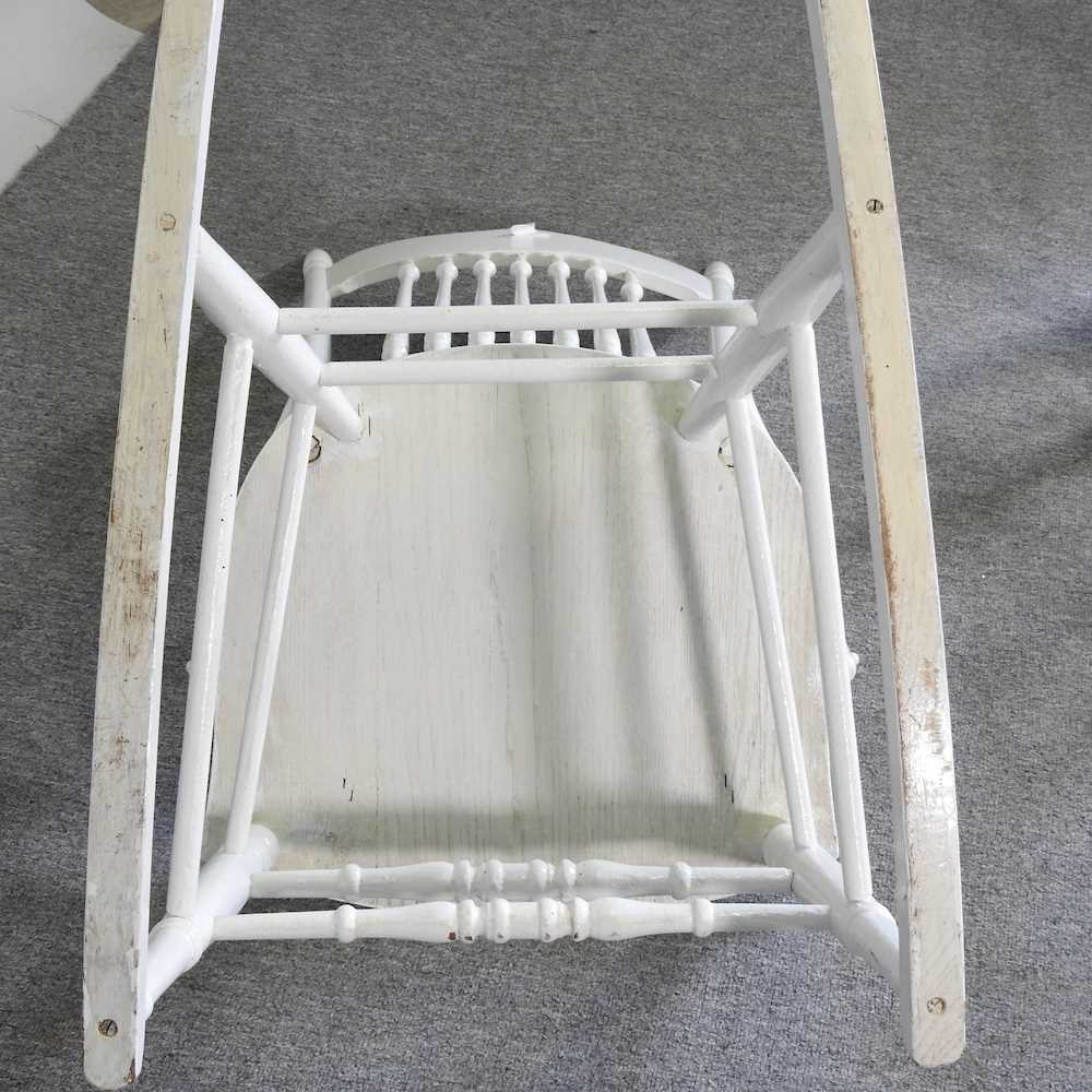 A white painted rocking chair, together with a child's chair and an Art Nouveau brass fender, 97cm - Image 2 of 9