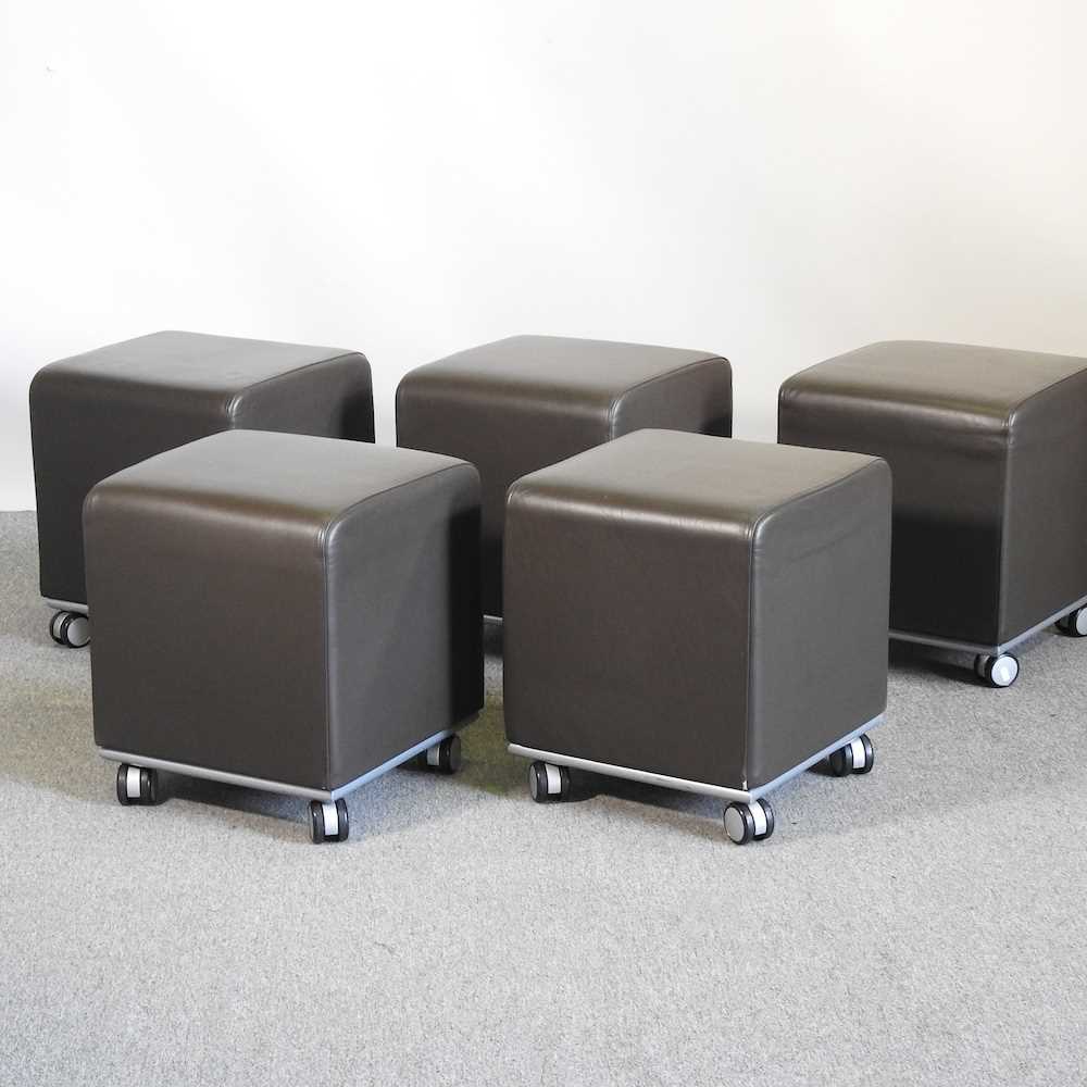 A set of five Allermuir brown upholstered stools (5)