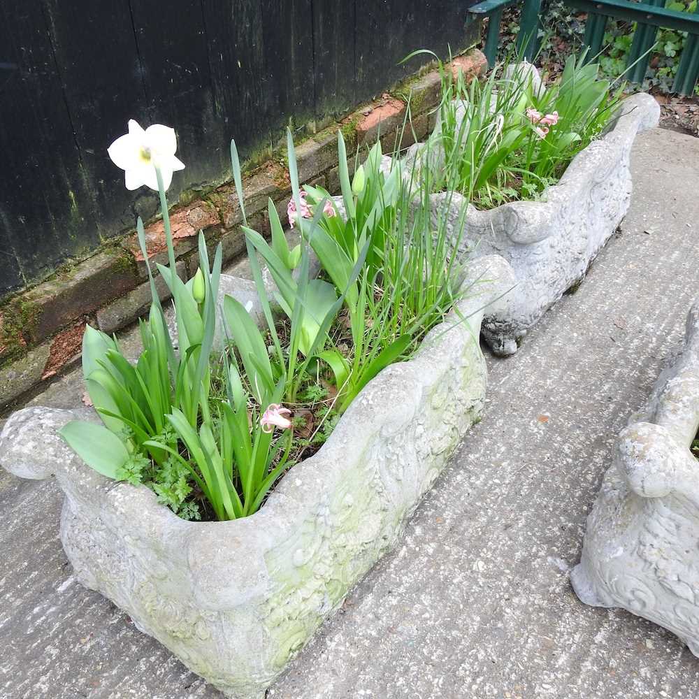 A set of three cast stone garden troughs, 65cm wide (3) 66w x 36d x32h cm - Image 4 of 4