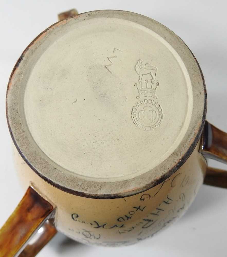 An early 20th century Royal Doulton stoneware tyg, incised with signatures, 19cm high, together with - Image 4 of 5