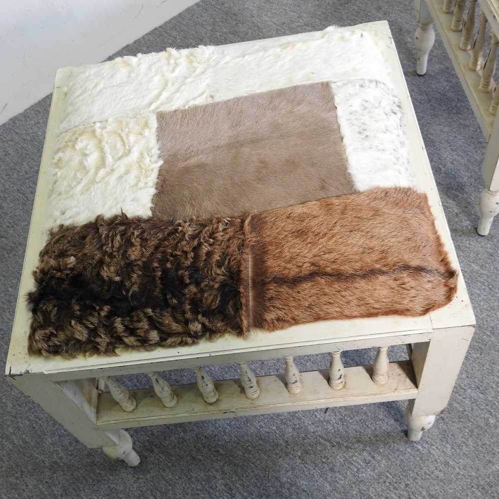 A pair of animal fur upholstered footstools, each with a painted base (2) 50w x 50d x 45h cm - Image 4 of 4