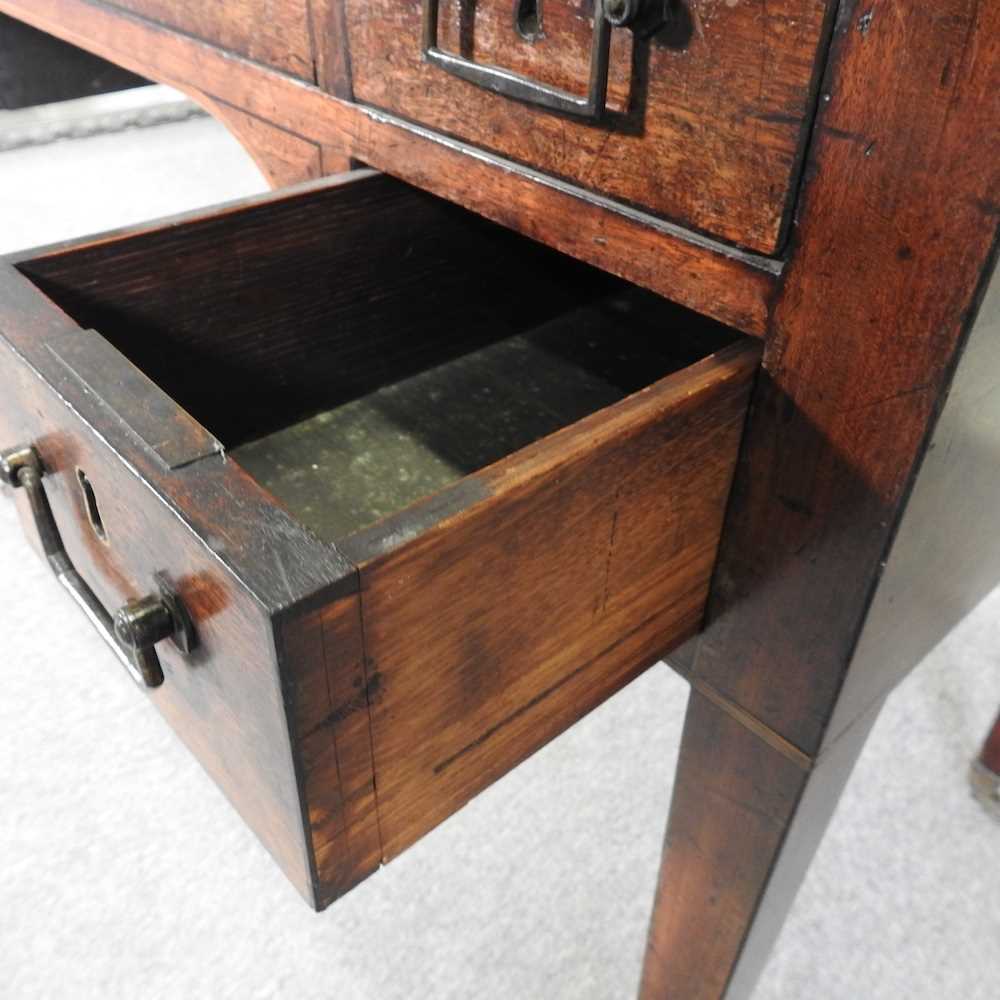 A George III mahogany cylinder desk, with satinwood inlay and ebony stringing, the fitted interior - Image 10 of 11