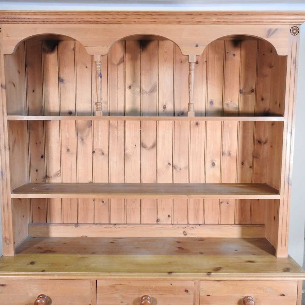 A modern pine dresser, with an arcaded back, with drawers and cupboards below 143w x 200h x 43d cm - Image 2 of 6