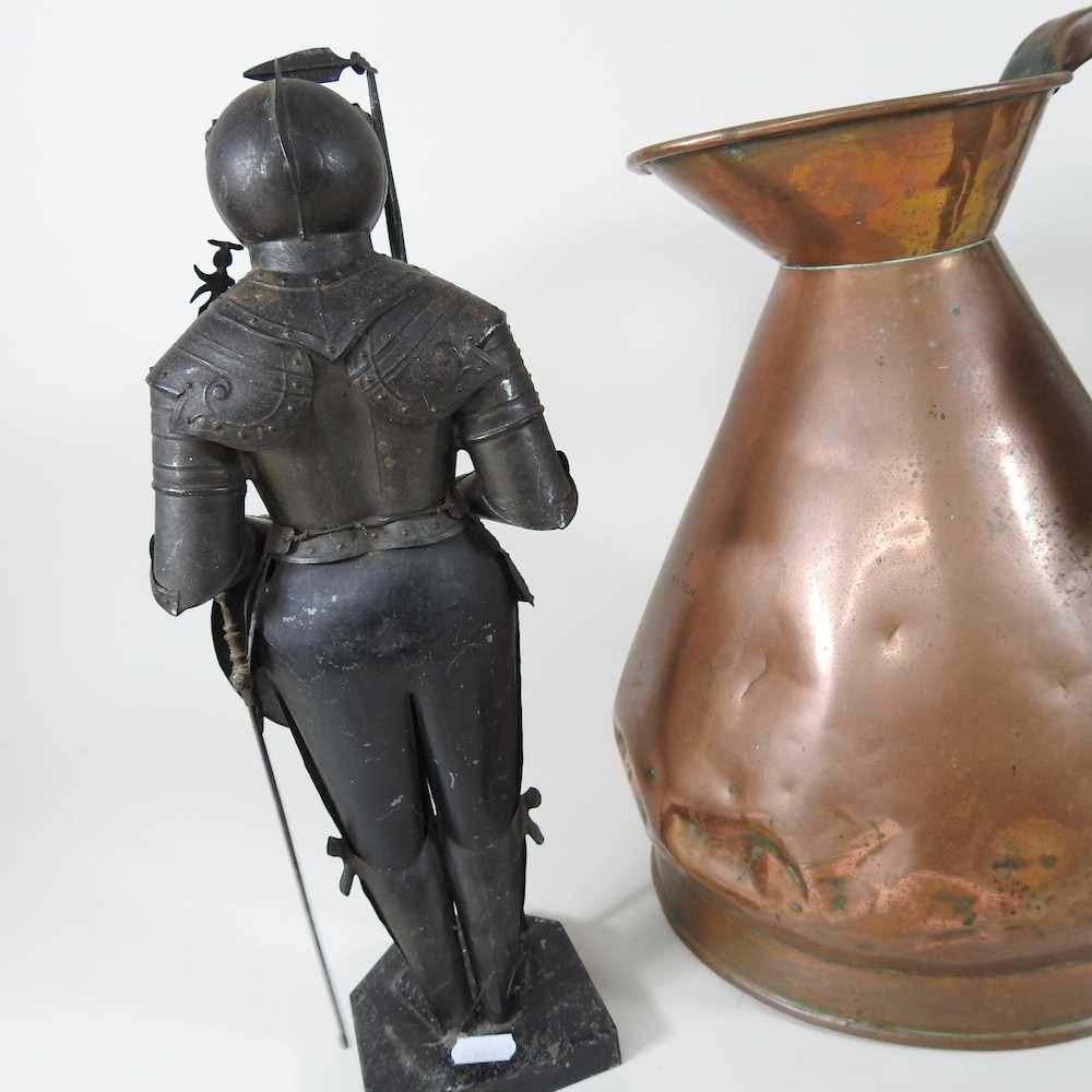 A pair of Maltese models of suits of armour, 38cm high, together with a Victorian copper measure ( - Image 2 of 7