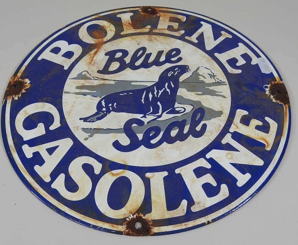 A Bolene Gasolene Blue Seal vintage style enamel sign, 30cm diameter - Image 8 of 8