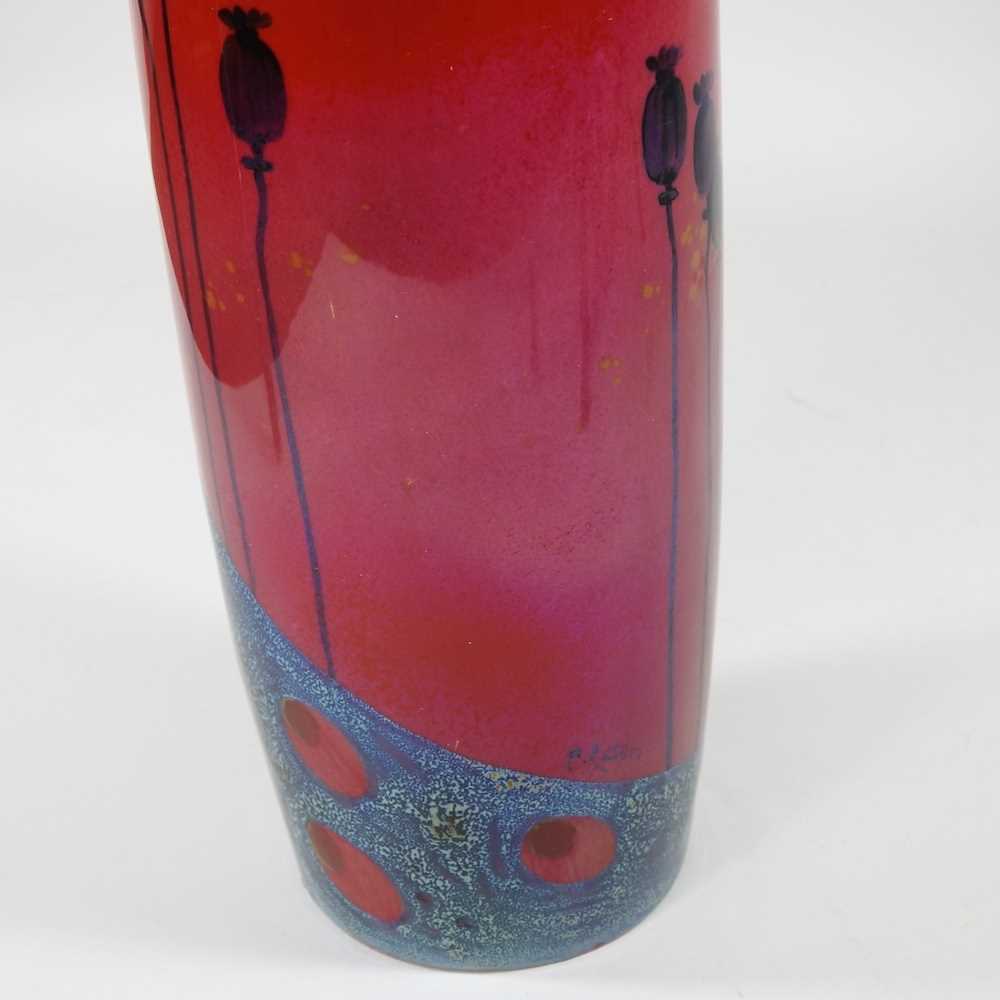 A Royal Doulton sung vase, of slender form, decorated with a Peacock by Arthur Eaton and Charles - Image 6 of 8