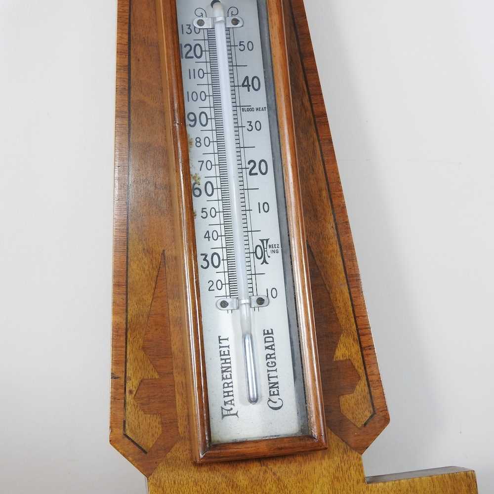 An early 20th century walnut cased barometer, 54cm high, together with a Tiffany style table lamp, - Image 5 of 10