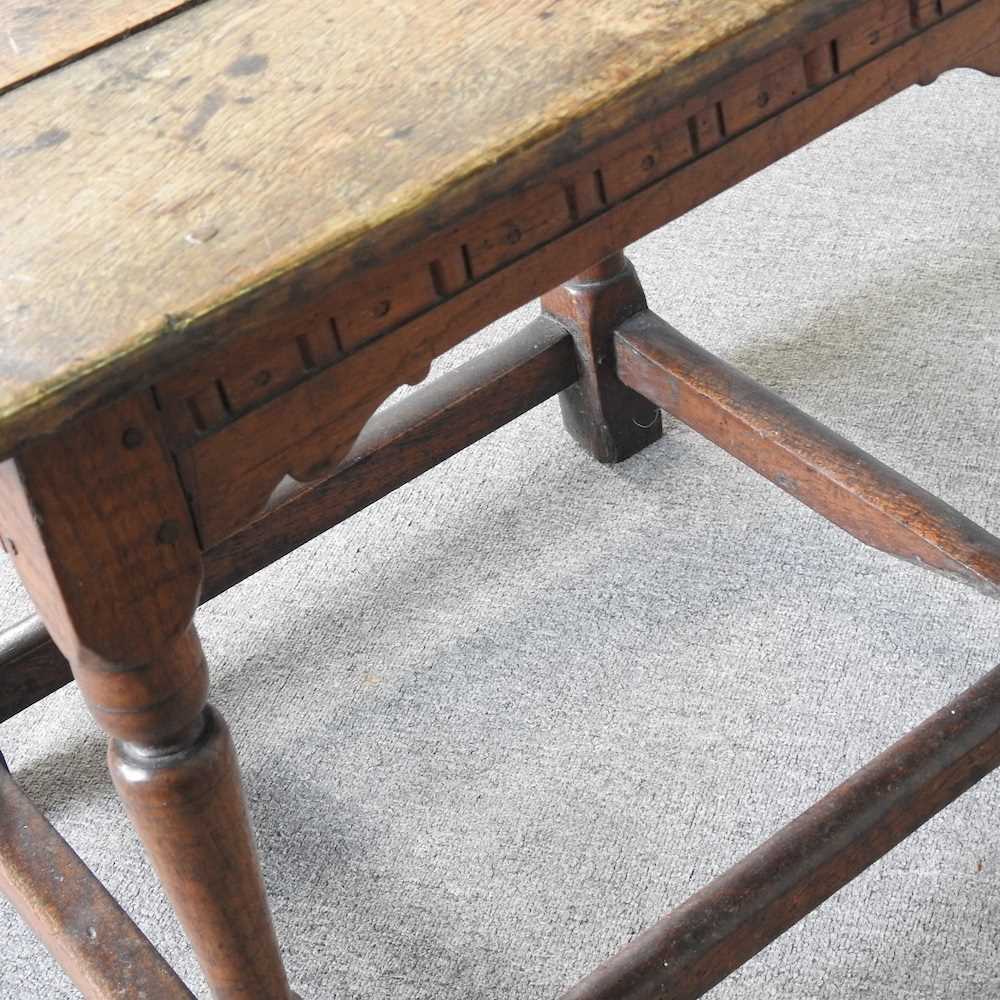 An 18th century oak side table, on turned legs 78w x 59d x 65h cm - Image 6 of 6