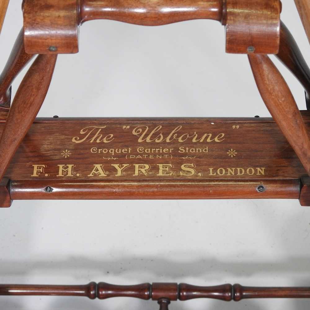 A mid 20th century F.H. Ayers, London wooden The Usborne patent Croquet Carrier Stand, with four - Image 2 of 14