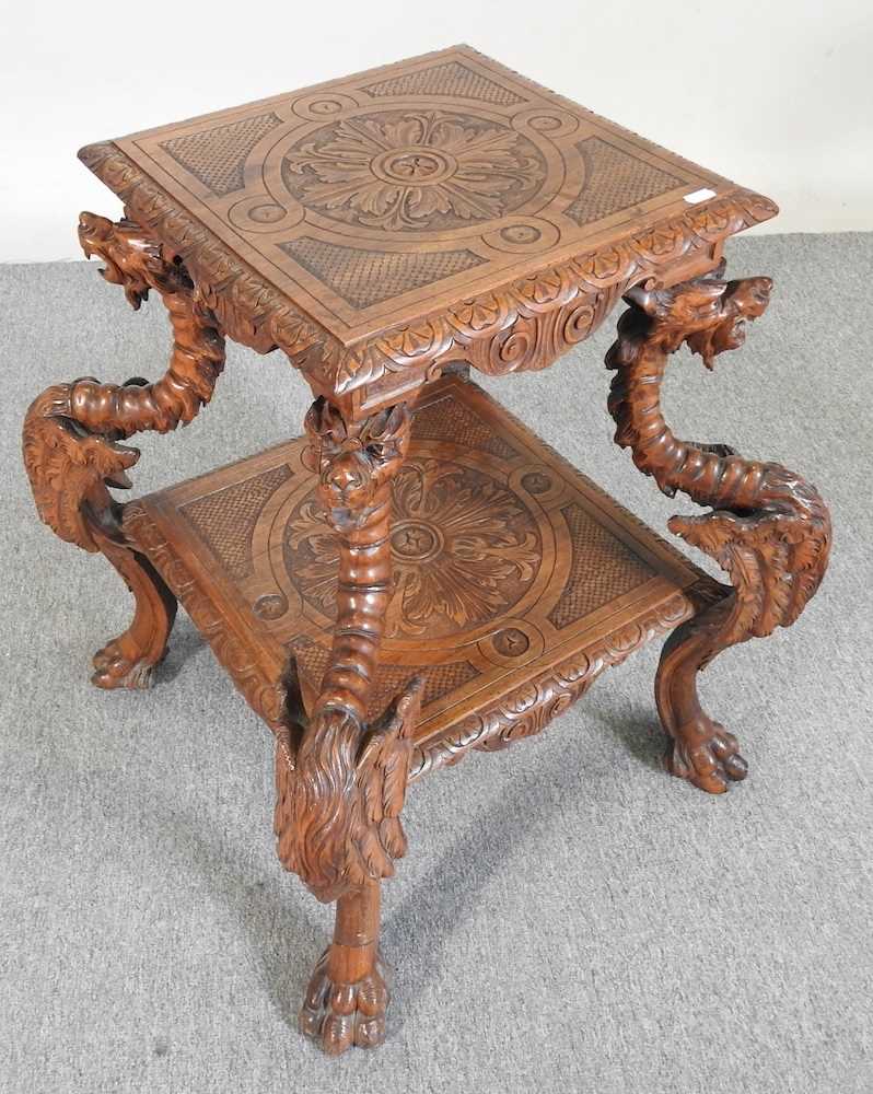 An early 20th century Italian carved walnut centre table, of Renaissance revival design, on four - Image 3 of 5