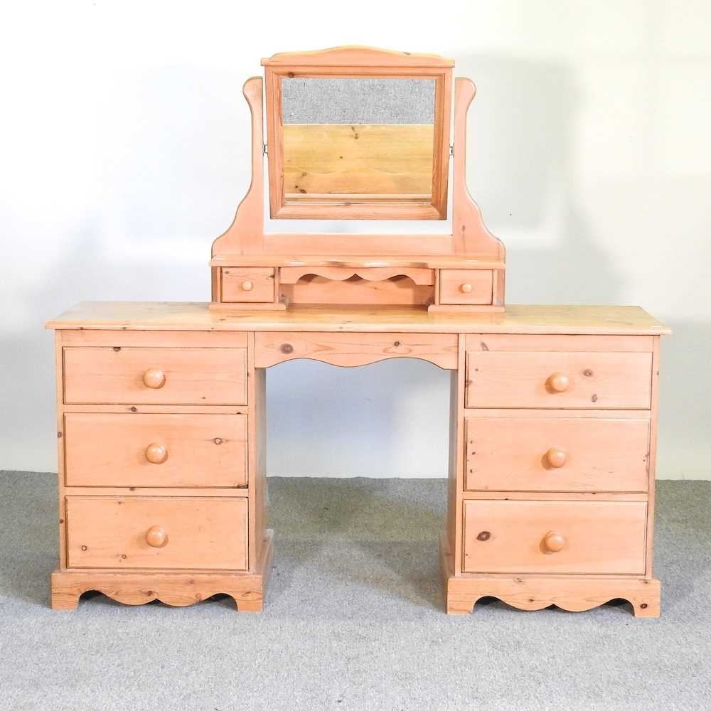 A modern pine dressing table and mirror 153w x 42h x 145h cm