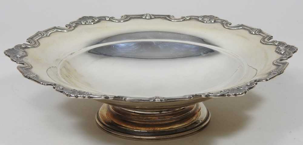 A mid 20th century silver bowl, of circular pedestal form, with a shaped rim, by Mappin & Webb, - Image 3 of 7
