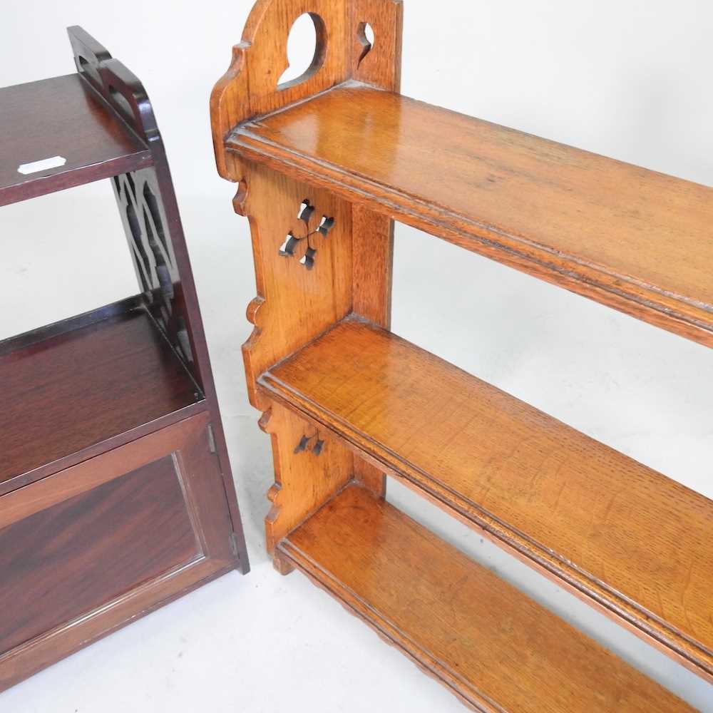 An Edwardian mahogany hanging shelf, 56cm wide, together with another (2) - Image 5 of 6