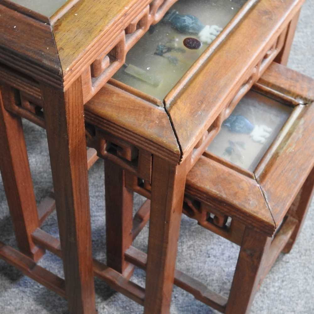 A mid 20th century Japanese nest of occasional tables, with coloured hardstone decoration, 51cm - Image 7 of 8