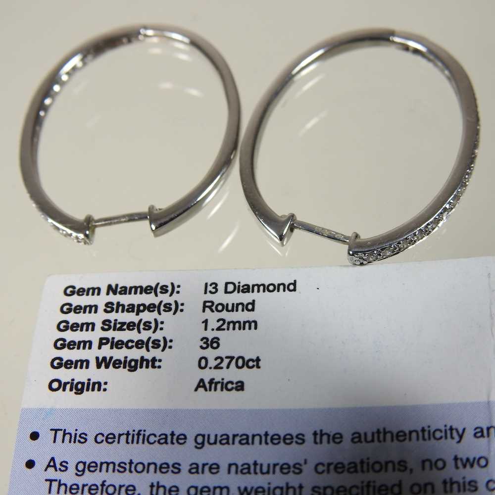 A pair of 9 carat white gold and diamond set hoop earrings, 4g, 3cm high, with a Gems TV - Image 2 of 4