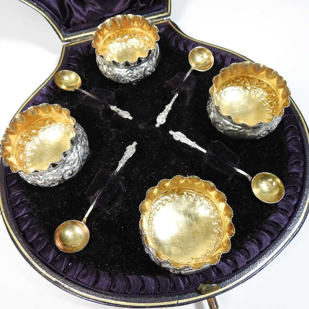 A set of four Victorian silver open salts, each of circular shape with a crimped rim, together - Image 4 of 9