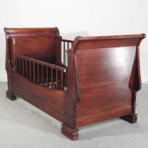 A French style cherrywood children's sleigh bed, in the style of Hans van der Merwe 170w x 81d x 96h