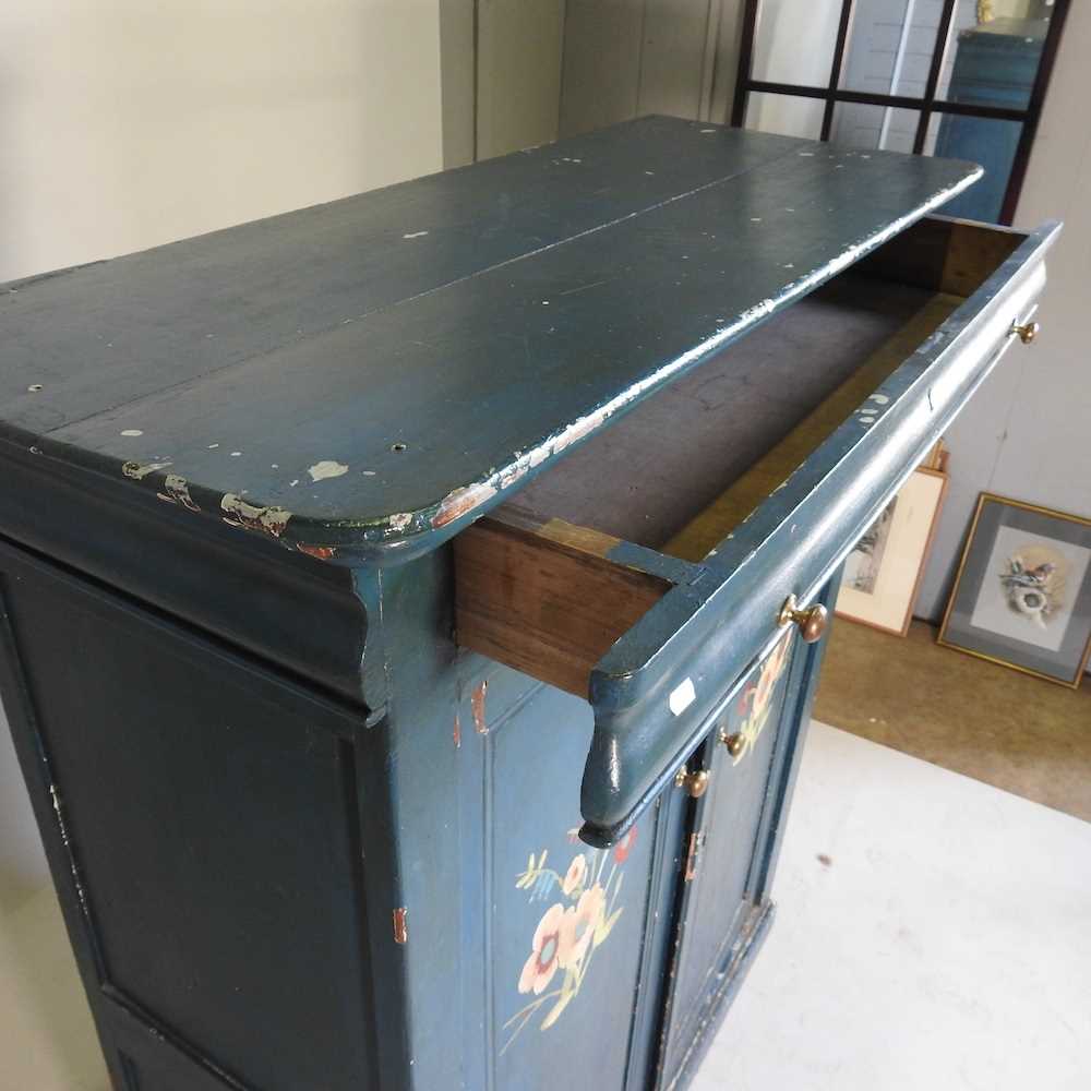 A large early 20th century French polychrome painted side cabinet, decorated with flowers 121w x 50d - Image 3 of 6