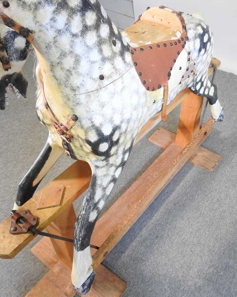 An early to mid 20th century painted wooden dappled grey rocking horse, on a wooden trestle base - Image 3 of 7