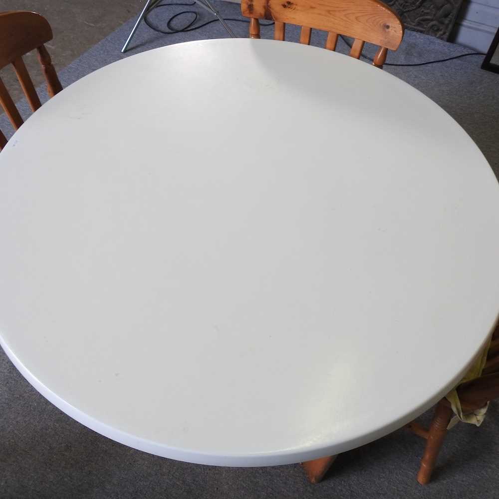 A 1970's Formwood Ltd circular dining table, 109cm diameter, together with a set of four stained - Image 8 of 8