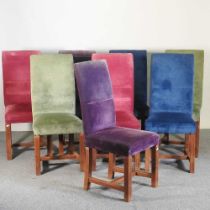A set of eight multi-coloured high back upholstered dining chairs, on square legs (8)