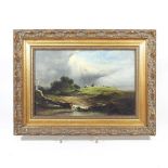 English school, 19th century, landscape with cattle, oil on canvas, 19 x 29cm Has a hole in the