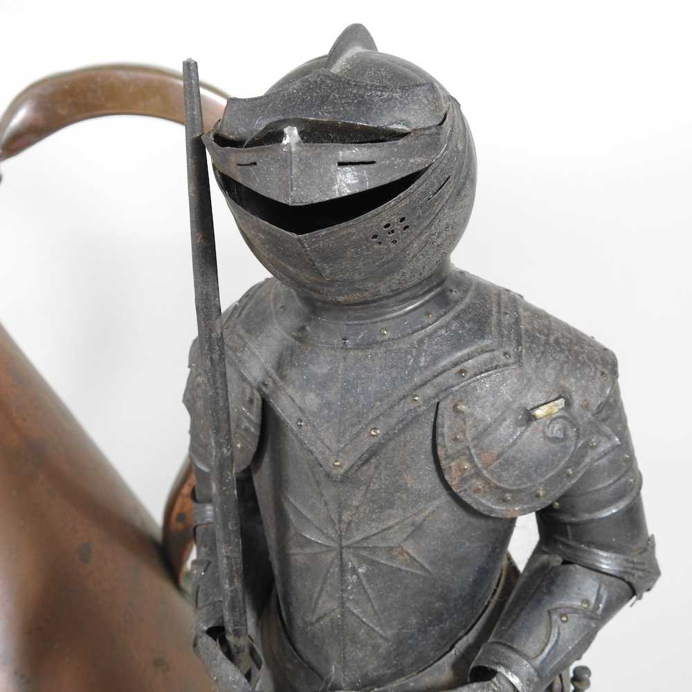 A pair of Maltese models of suits of armour, 38cm high, together with a Victorian copper measure ( - Image 3 of 7