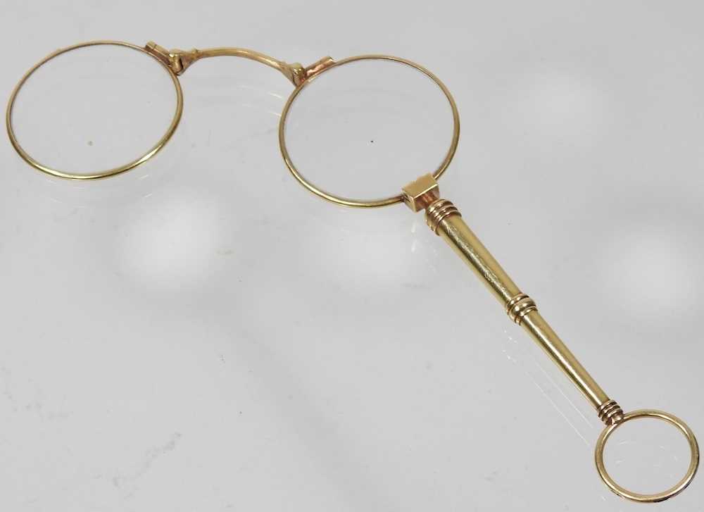 A pair of early 20th century gilt folding lorgnettes, marked indistinctly - Image 3 of 5