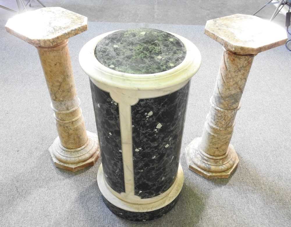A pair of marble columns, 70cm high, together with a simulated marble cylinder washstand (3) - Image 2 of 5