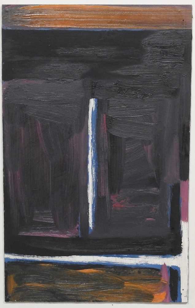 ARR Frank Beanland, 1936-2019, Purple Shore, unsigned oil on board, 41 x 25cm, inscribed to the - Image 3 of 9