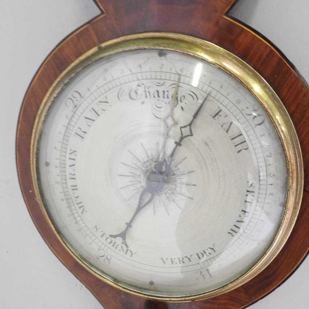 A 19th century mahogany cased wheel barometer, with boxwood and ebony stringing and silvered eight - Image 5 of 5