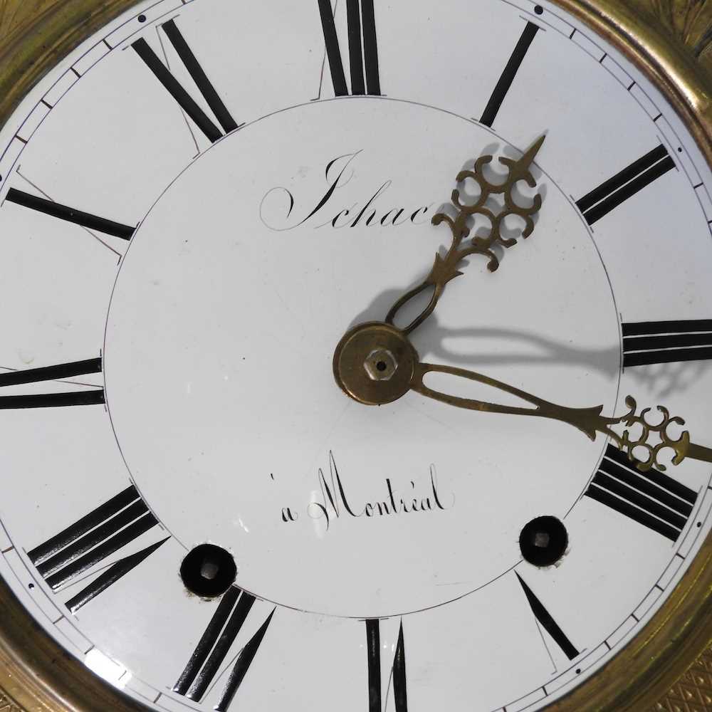 A 19th century French wall clock, with a white enamel dial and weight driven movement, 25cm wide - Image 3 of 11