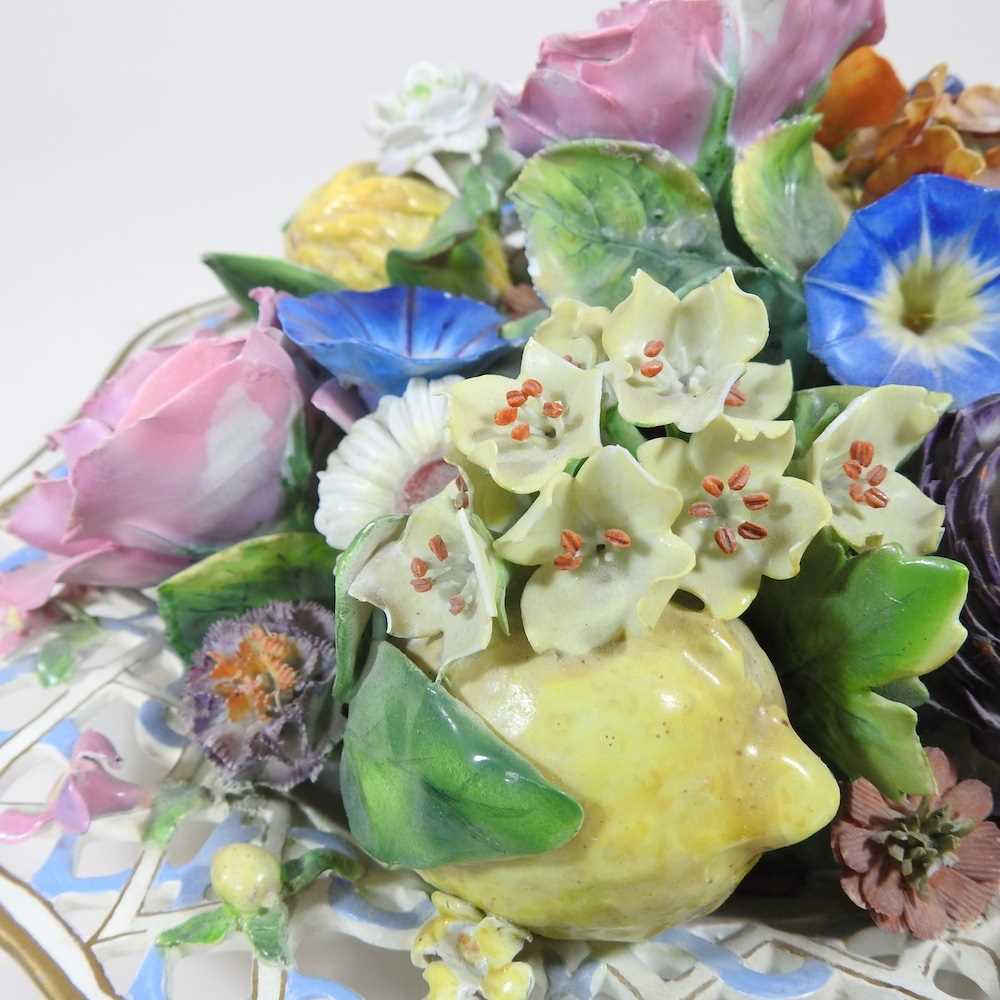 A 19th century Meissen porcelain trompe l'oeil plate, decorated with coloured flowers, within a - Image 6 of 9