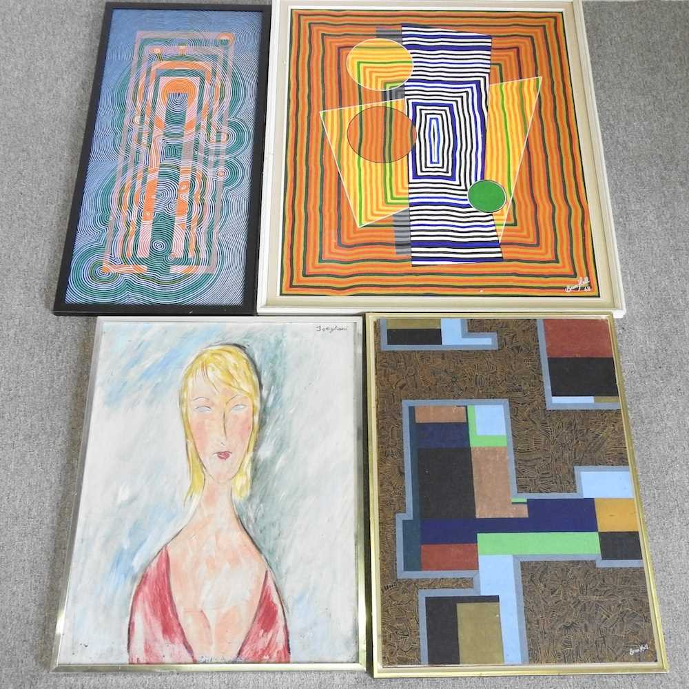 Brian Hall, 20th century, abstract, oil on canvas, 86 x 72cm, with two others by the same hand and