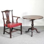 A 19th century mahogany occasional table, on a tripod base, 86cm wide, together with a George III