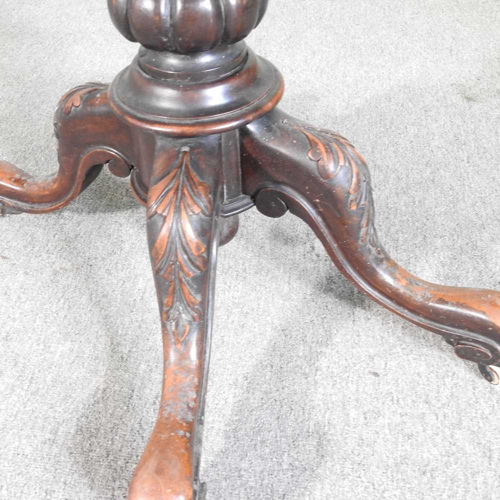 A Victorian burr walnut occasional table, with a hinged oval top, on a splayed base 106w x 73cm - Image 6 of 6