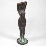An Art Nouveau style bronze figure of a lady, with her arms raised, 21cm high